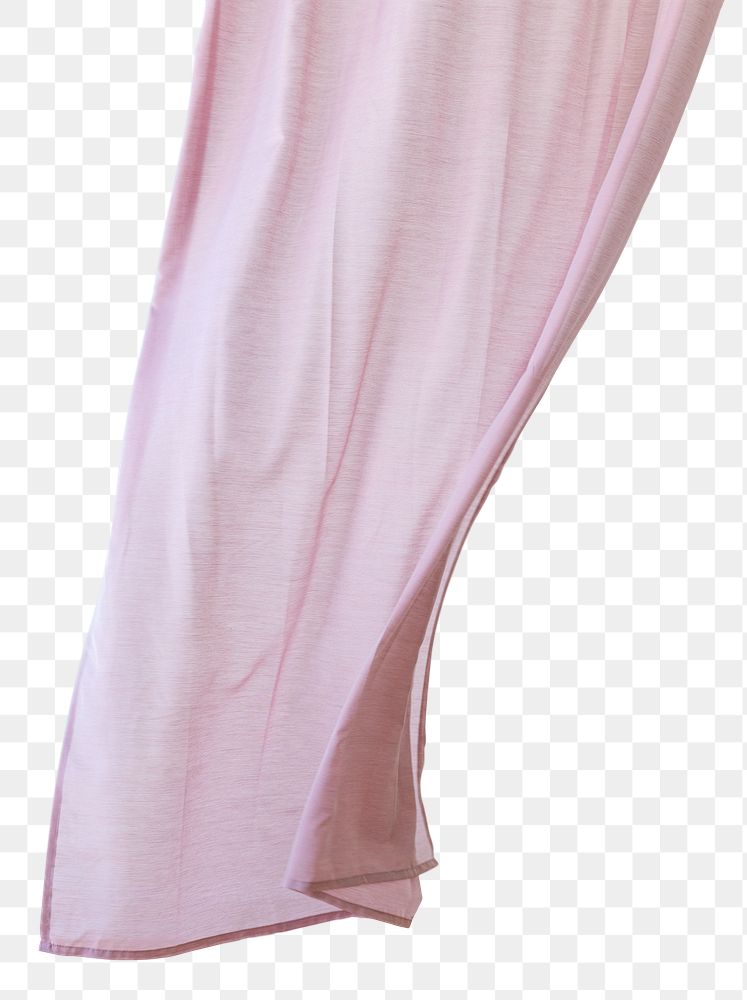 Pink drapery hanging from a curtain rod design element