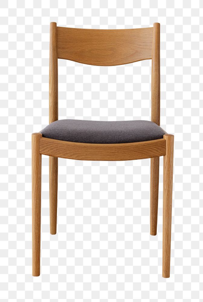 Wooden chair with gray cushion design element