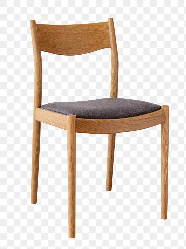 Wooden chair with gray cushion design element