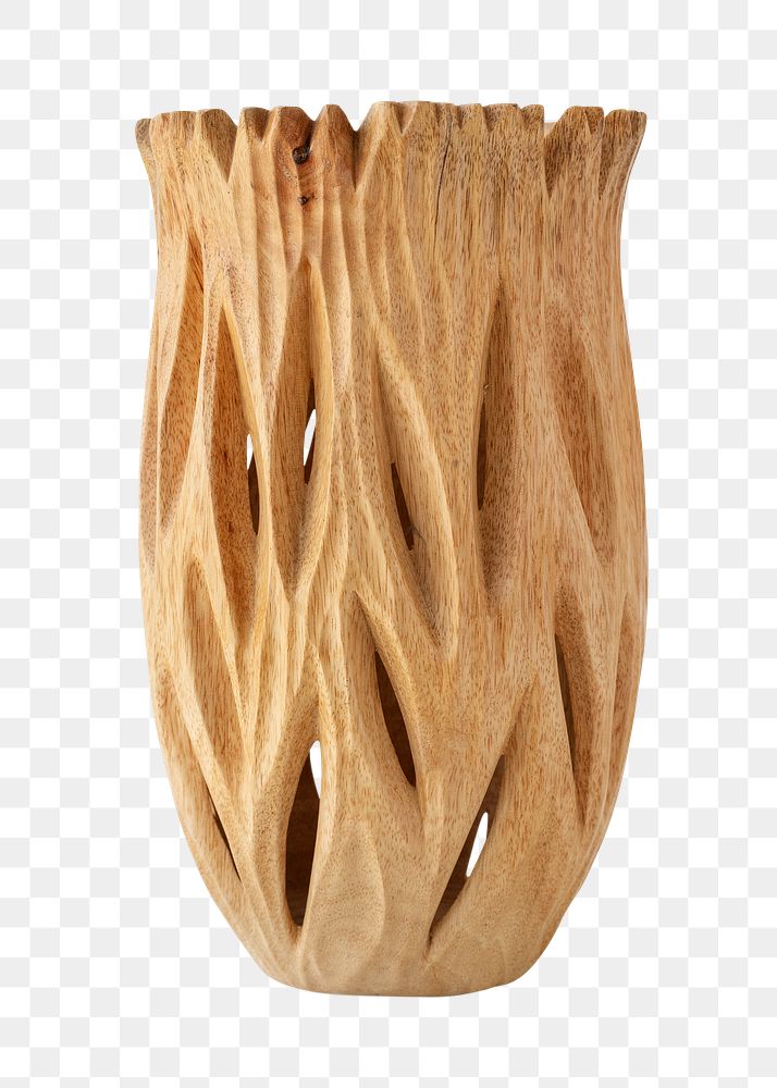 Wooden engraved vase design element