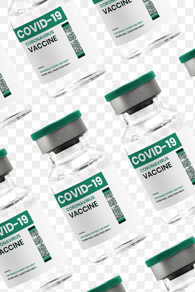 Png COVID-19 vaccine label on injection glass bottle mockups