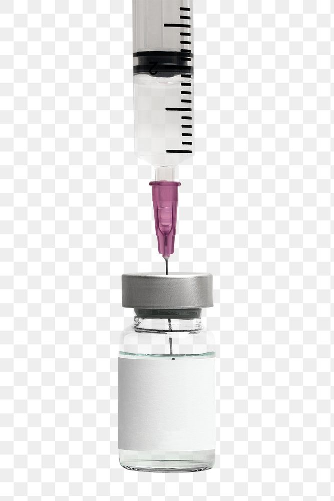 Png syringe and injection bottle with blank label mockup