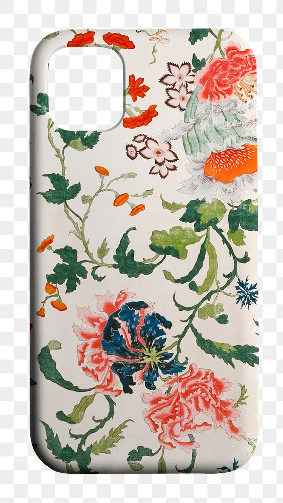 Smartphone case png mockup Chinese pattern back view product showcase, remix from public domain artwork