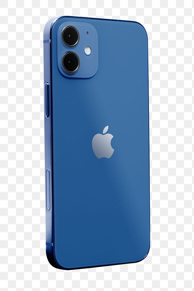 Blue Apple iPhone 12 Mini png phone rear view mockup. NOVEMBER 12, 2020 - BANGKOK, THAILAND