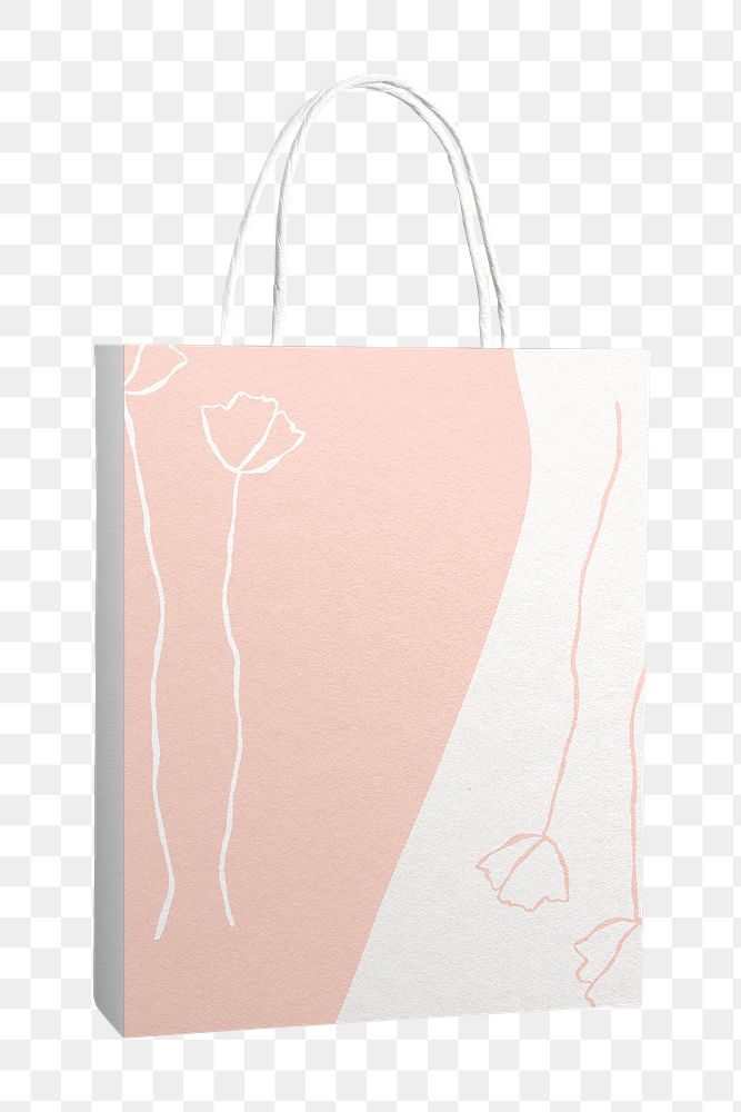 Shopping paper bag png, feminine design on transparent background