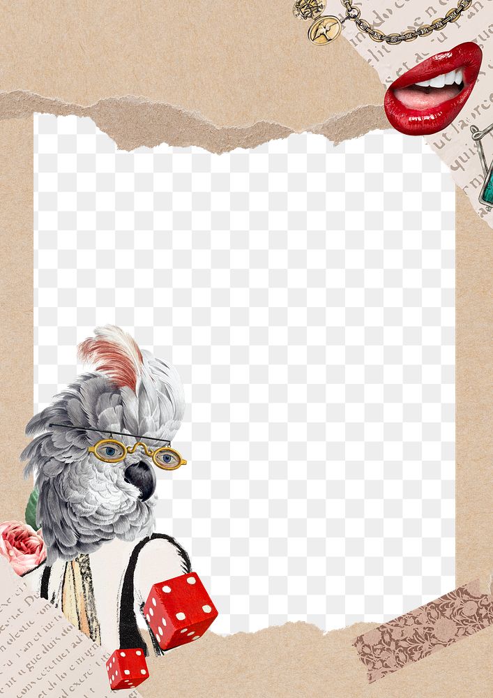 Collage frame png bird sticker, vintage printable scrapbook cutout and digital planner journal