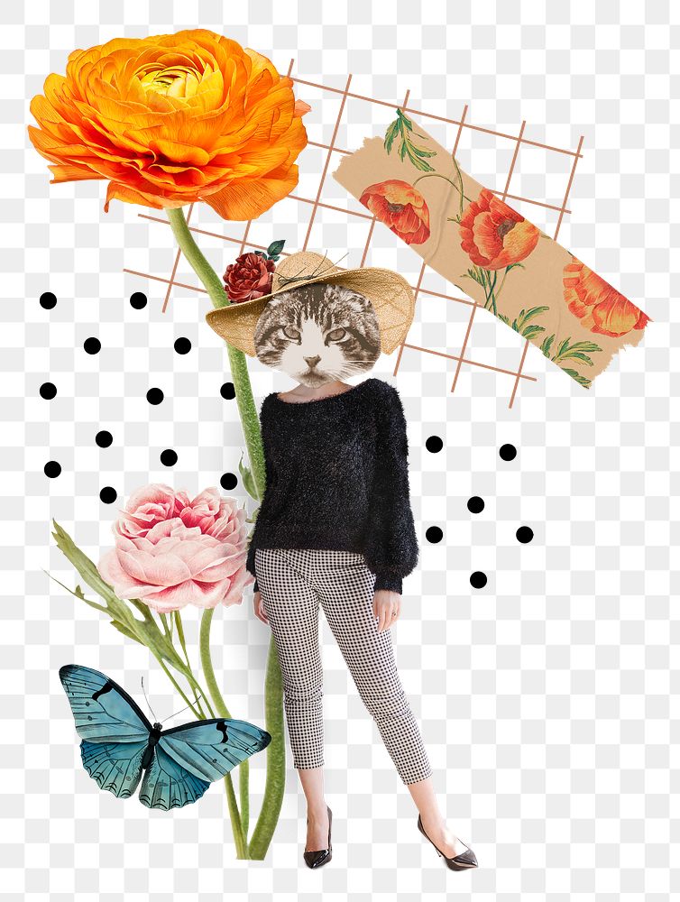 collage cat woman png sticker free png rawpixel