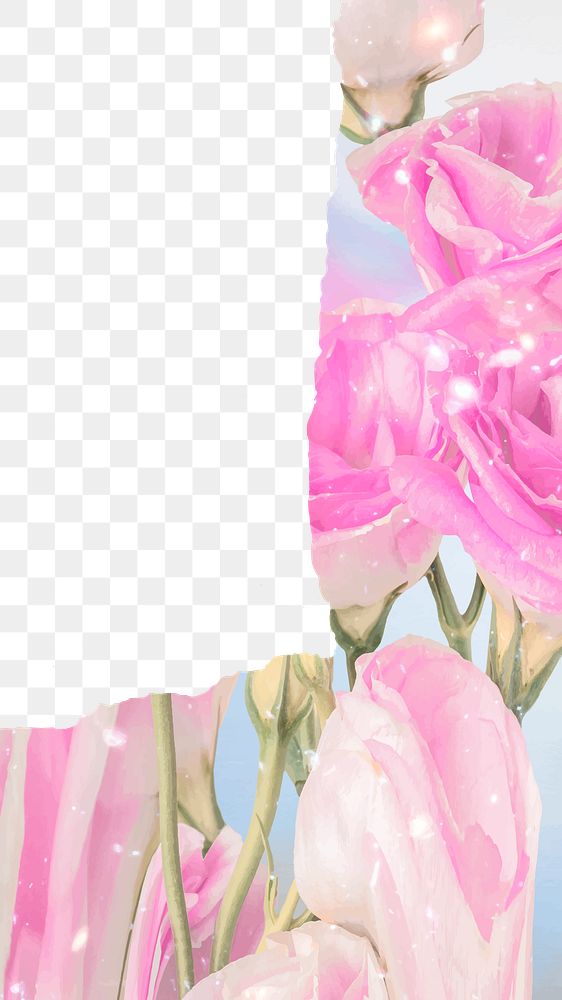 Border frame png, glitter pink rose transparent background