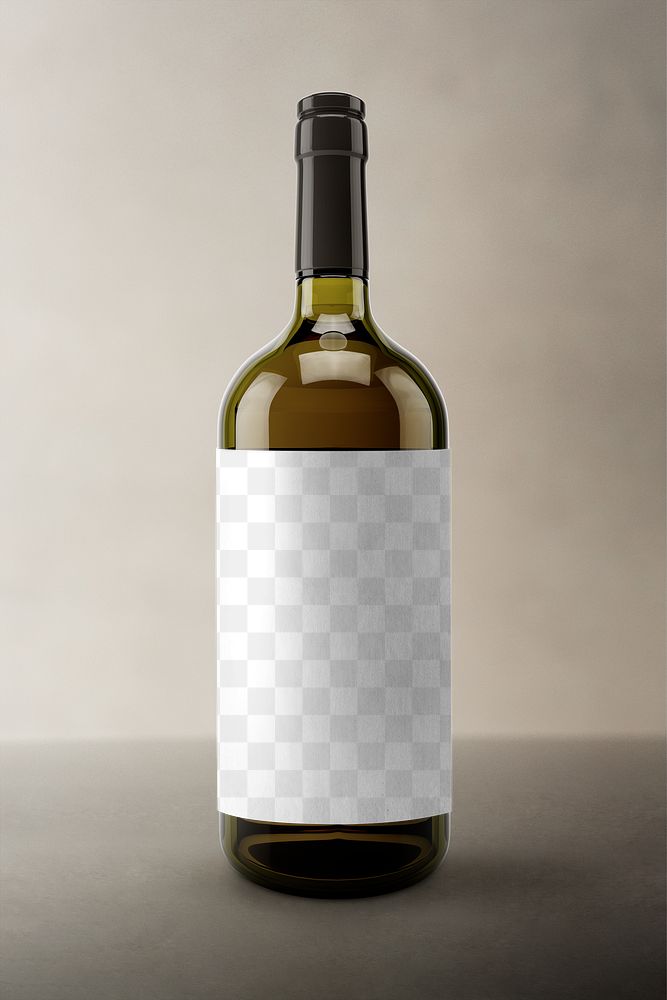 Wine bottle png mockup, blank label