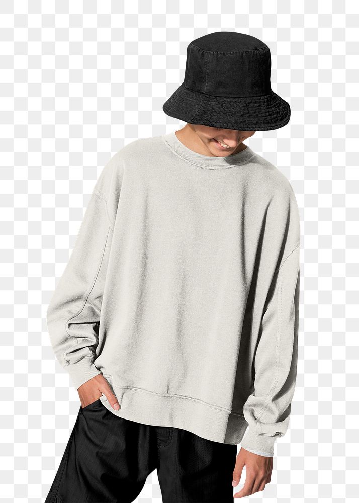 Young man png wearing grey sweater on transparent background