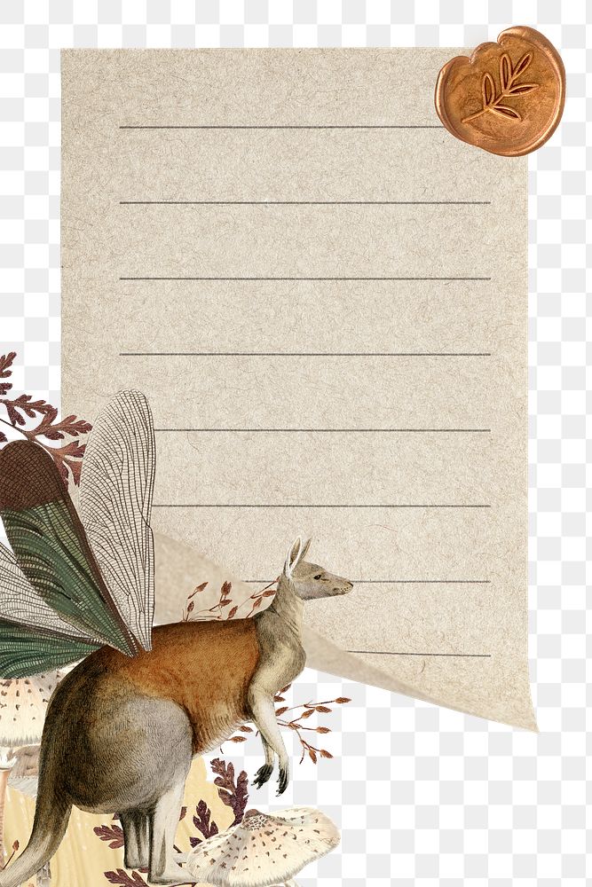 Retro kangaroo png sticker transparent frame background, surreal hybrid animal scrapbook note illustration