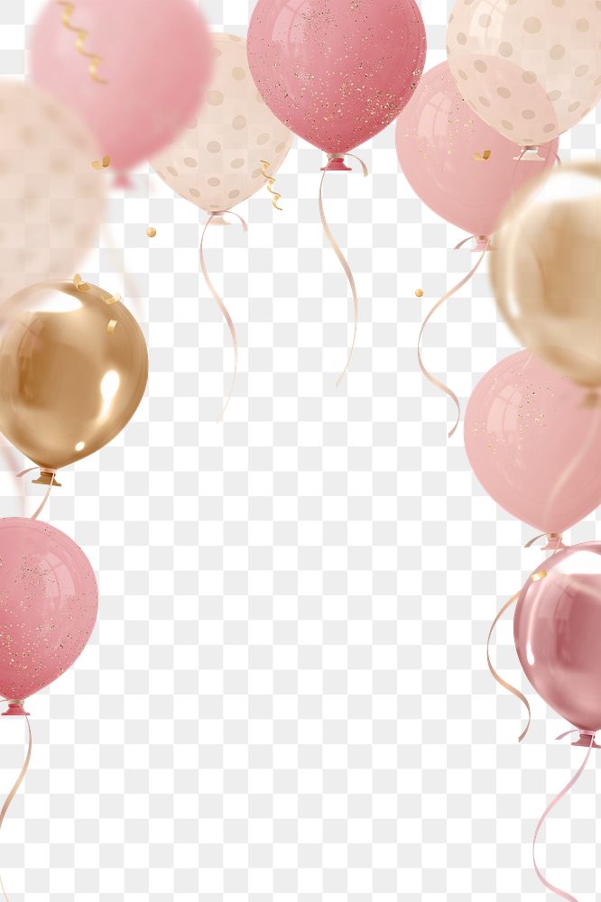 Pink balloon 3d frame png, birthday graphic, transparent background