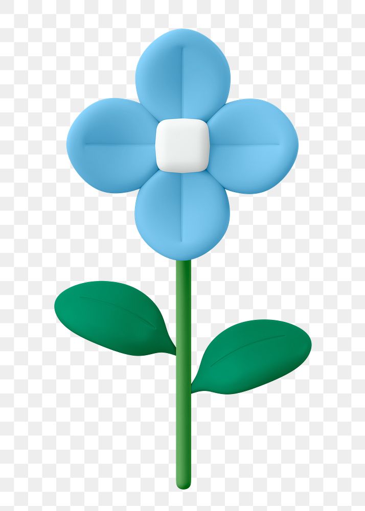 Aesthetic flower png sticker, blue 3D floral illustration on transparent background