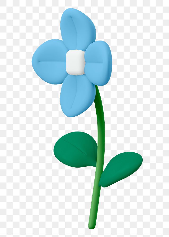 Aesthetic flower png sticker, blue 3D floral illustration on transparent background