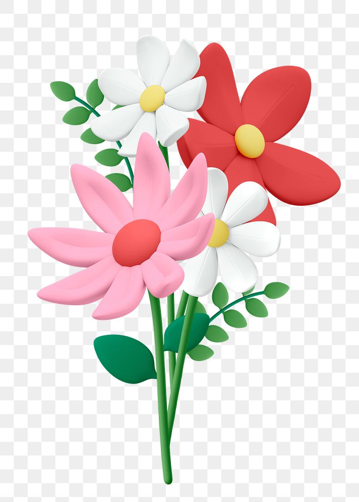 Flower bouquet png 3D sticker, colorful botanical illustration on transparent background