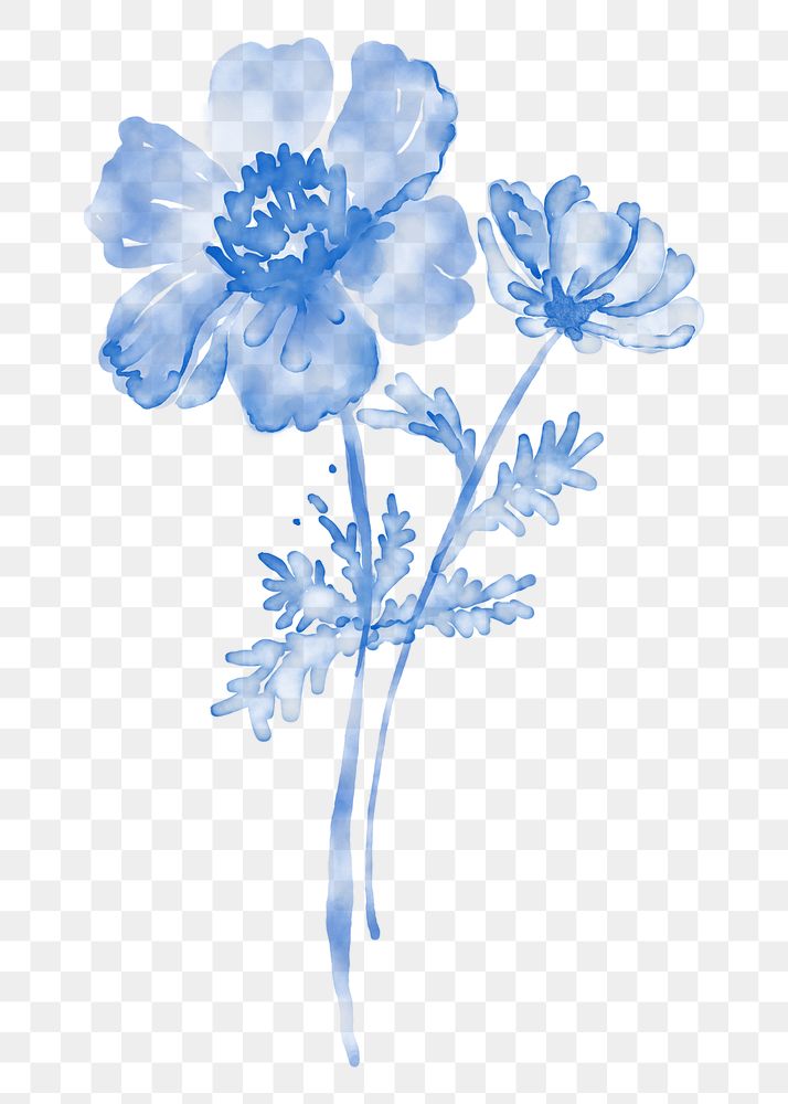 Blue flower png sticker, floral watercolor design, transparent background