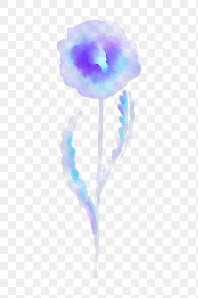 Dandelion flower clipart png, watercolor blue illustration on transparent background