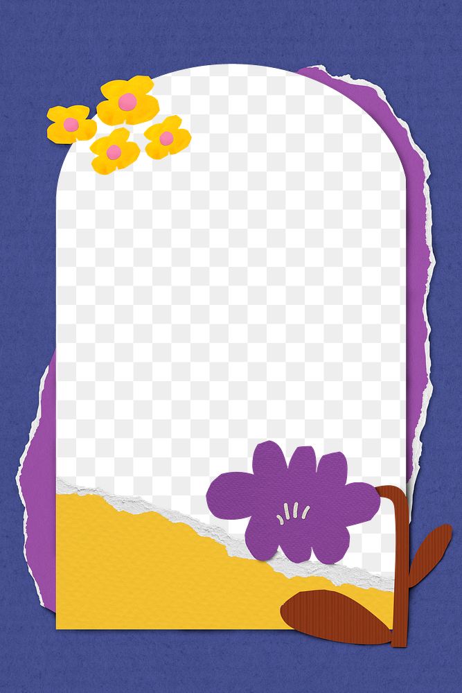 Flower frame png background, colorful paper craft design, transparent background