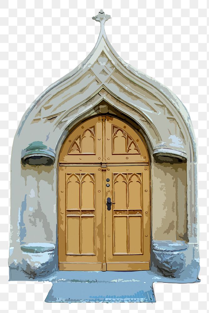 Gothic church png door clipart, medieval architecture illustration