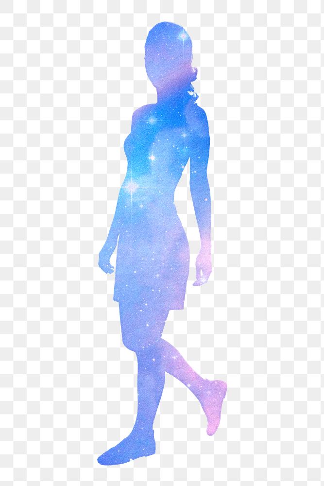 Png aesthetic holographic woman sticker, transparent background