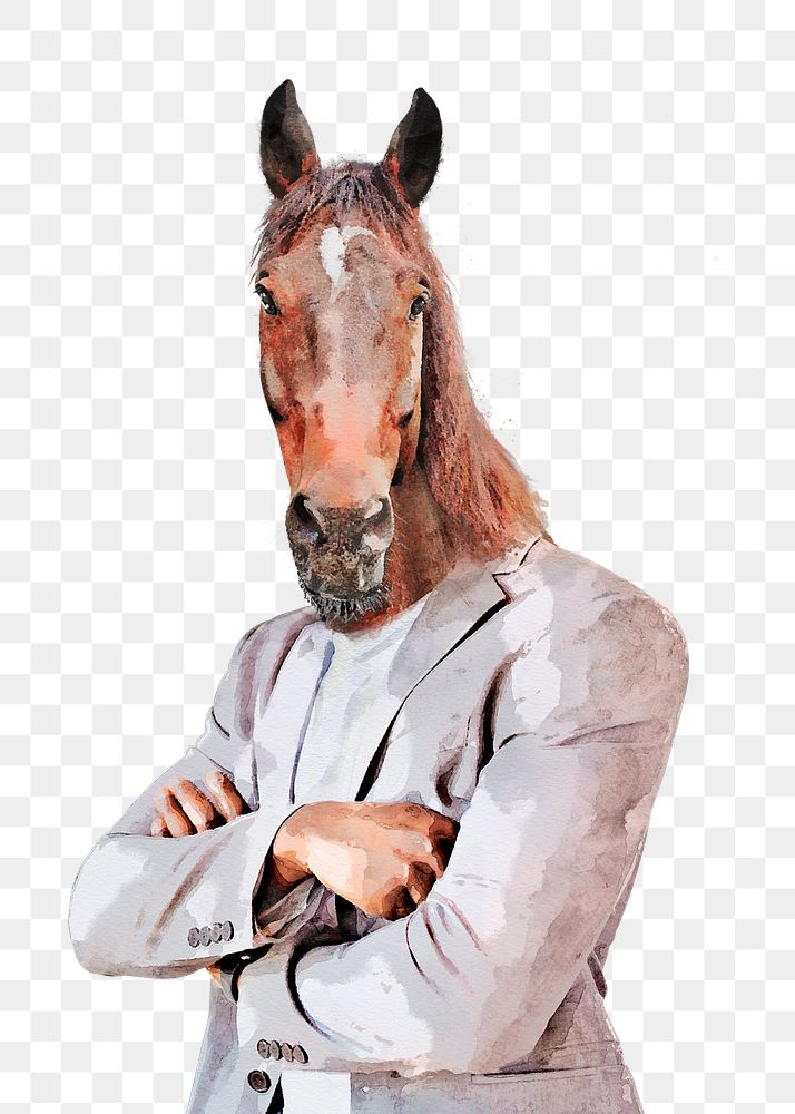 Horse businessman png sticker, watercolor illustration, transparent background