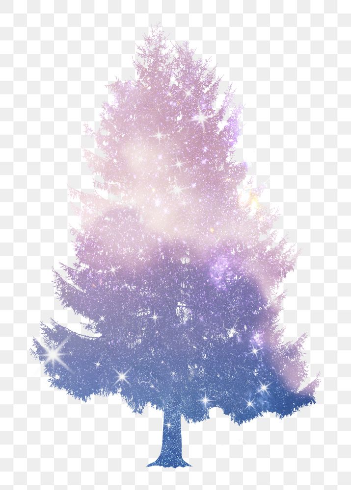 Aesthetic holographic png tree sticker on transparent background