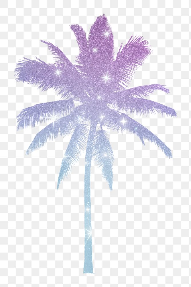 Aesthetic holographic png palm tree sticker on transparent background