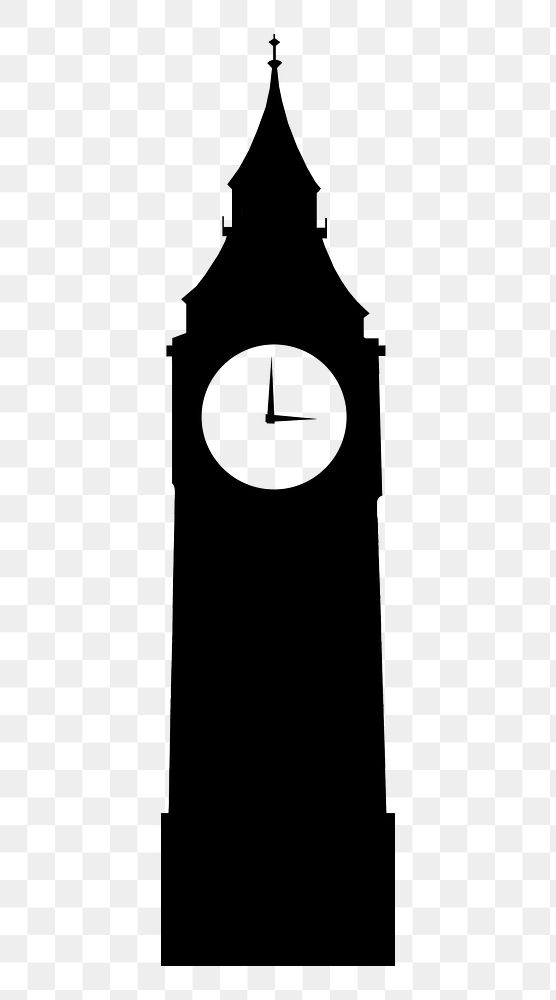 Clock tower png silhouette, London's Big Ben, tourist attraction, transparent background