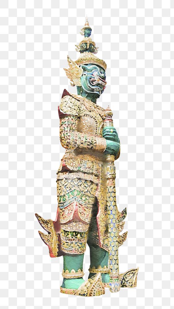 Thai guardian giant png watercolor illustration, Yaksha Thotsakan statue, transparent background