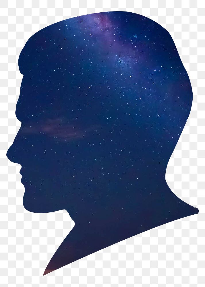 Man portrait, galaxy png silhouette clipart on transparent background