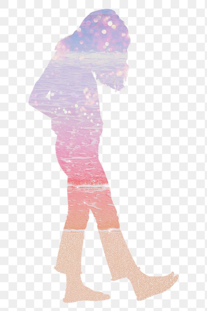 Aesthetic woman png silhouette clipart, walking gesture