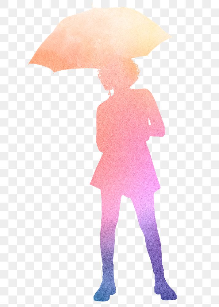 Woman png holding umbrella silhouette, aesthetic clipart