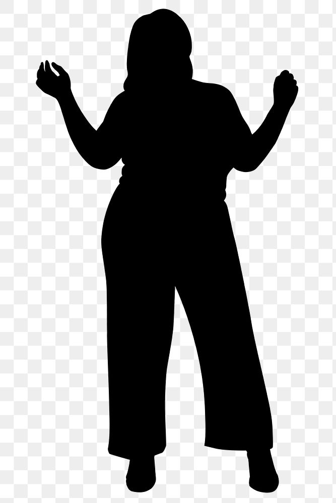 Curvy woman png silhouette clipart, dancing, black design
