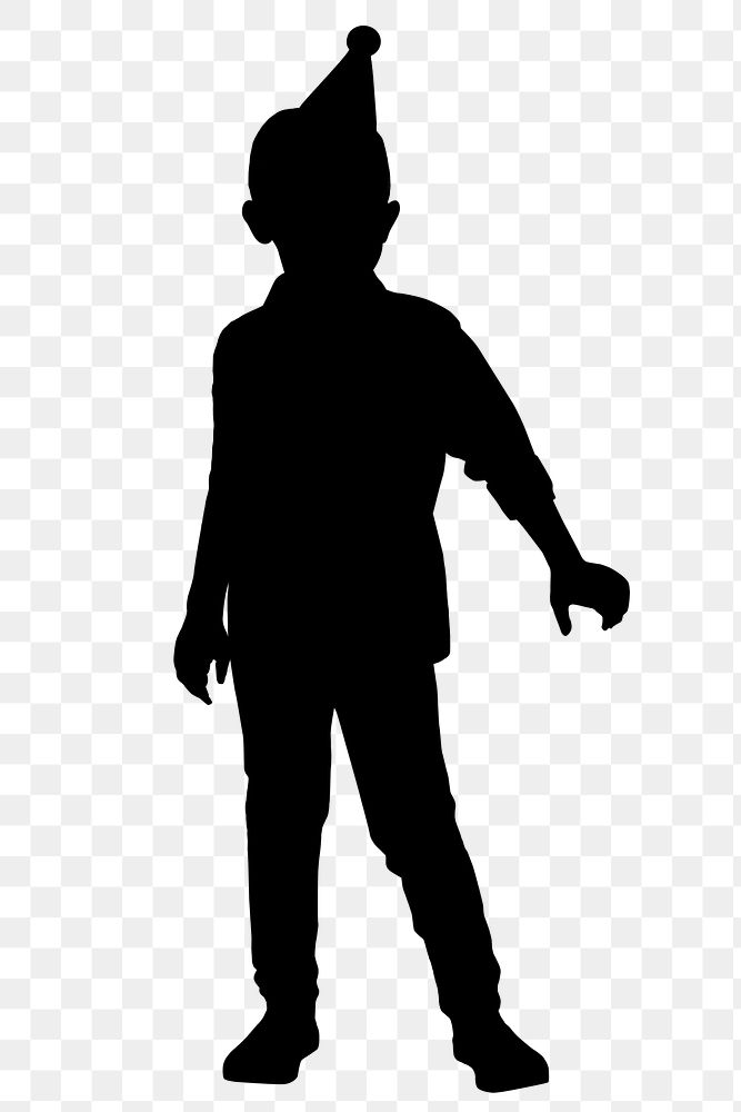 Boy png in party hat silhouette clipart, birthday celebration
