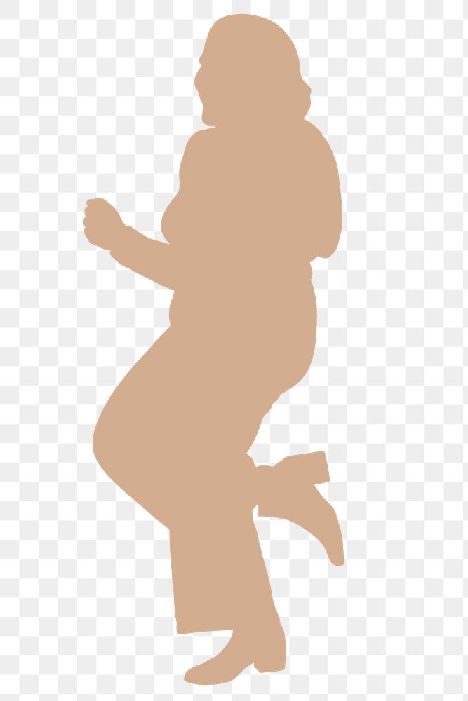 Curvy woman png silhouette clipart, dancing, brown design