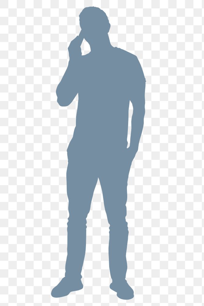 Man on phone png silhouette clipart, blue design