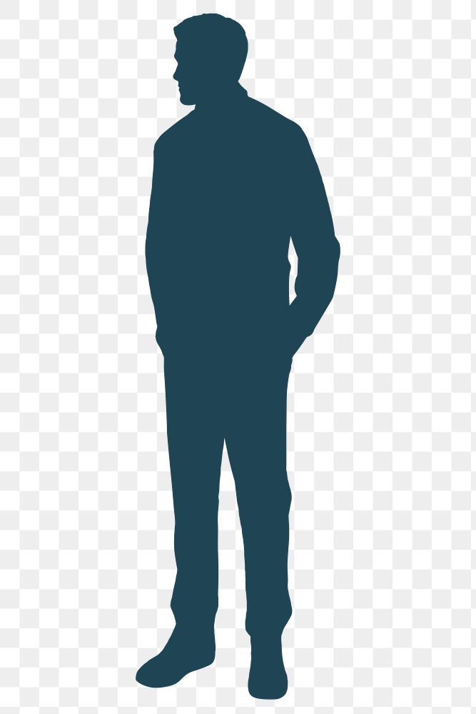 Man silhouette png clipart, hands in pocket, blue design