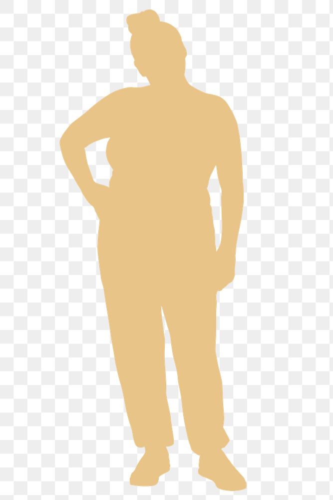 Chubby woman png yellow silhouette, full body pose