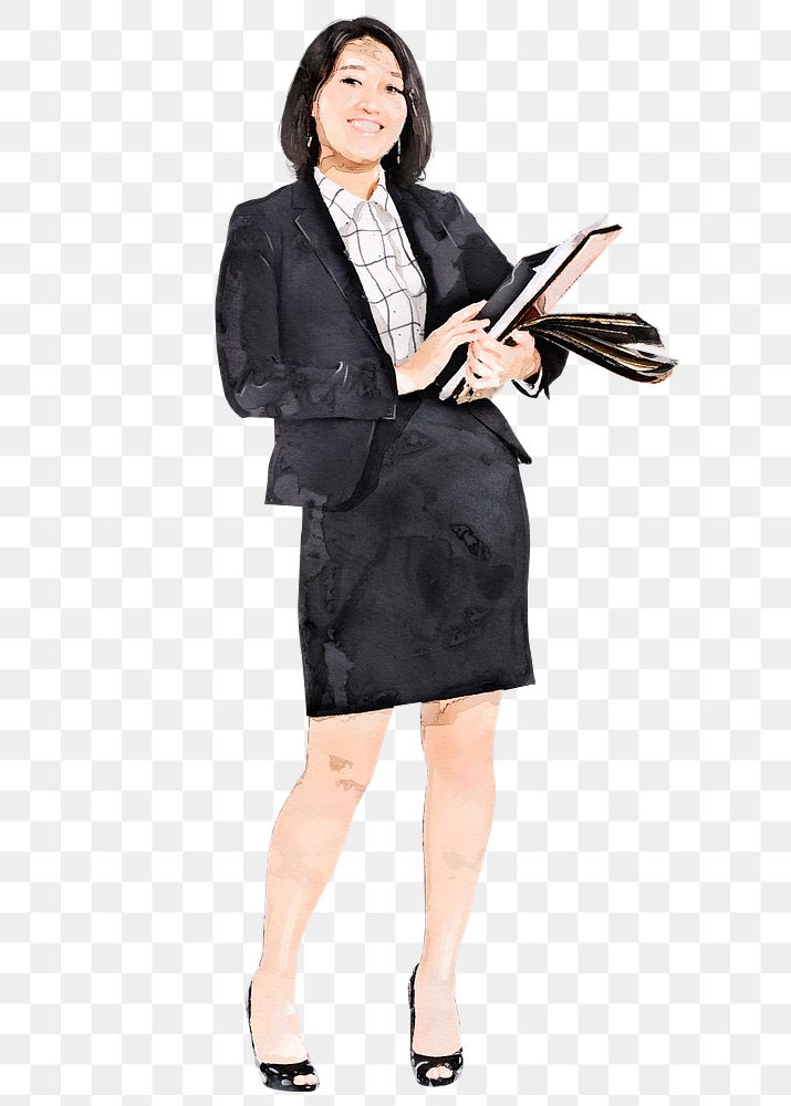 Asian businesswoman png clipart, watercolor illustration
