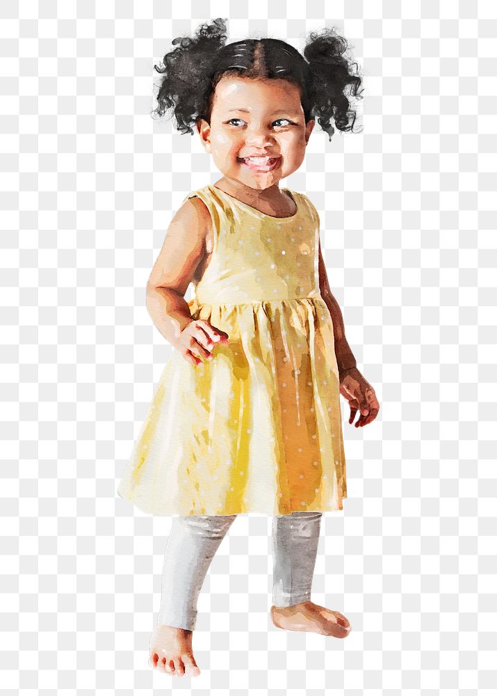 African-American toddler png wearing dress, kids fashion illustration, transparent background