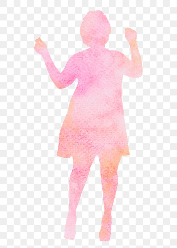 Colorful woman png dancing silhouette, watercolor clipart on transparent background