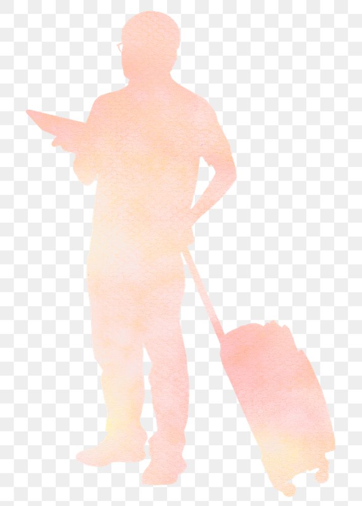 Man png dragging luggage silhouette, travel, aesthetic illustration, transparent background
