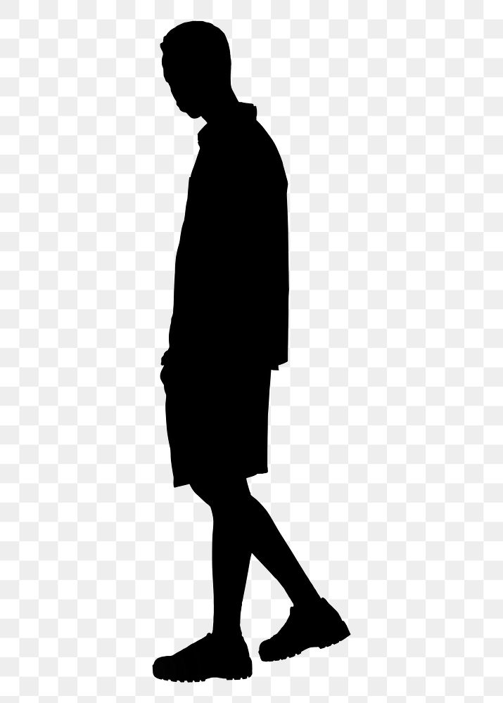 Man walking png silhouette, body gesture illustration, transparent background