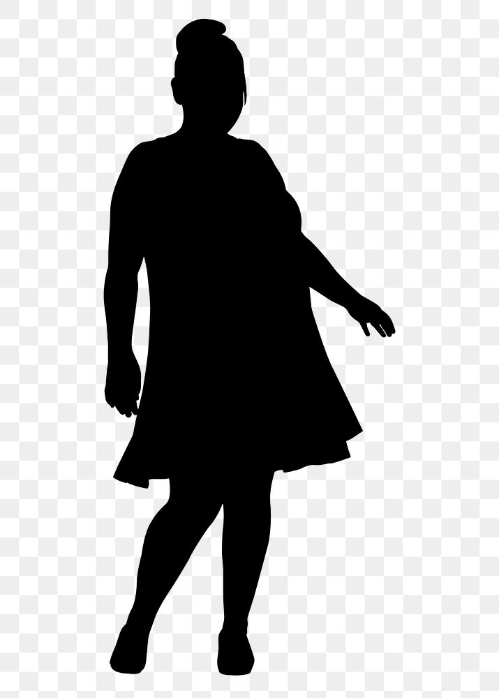 Plus-size woman png wearing dress silhouette, confident gesture, transparent background