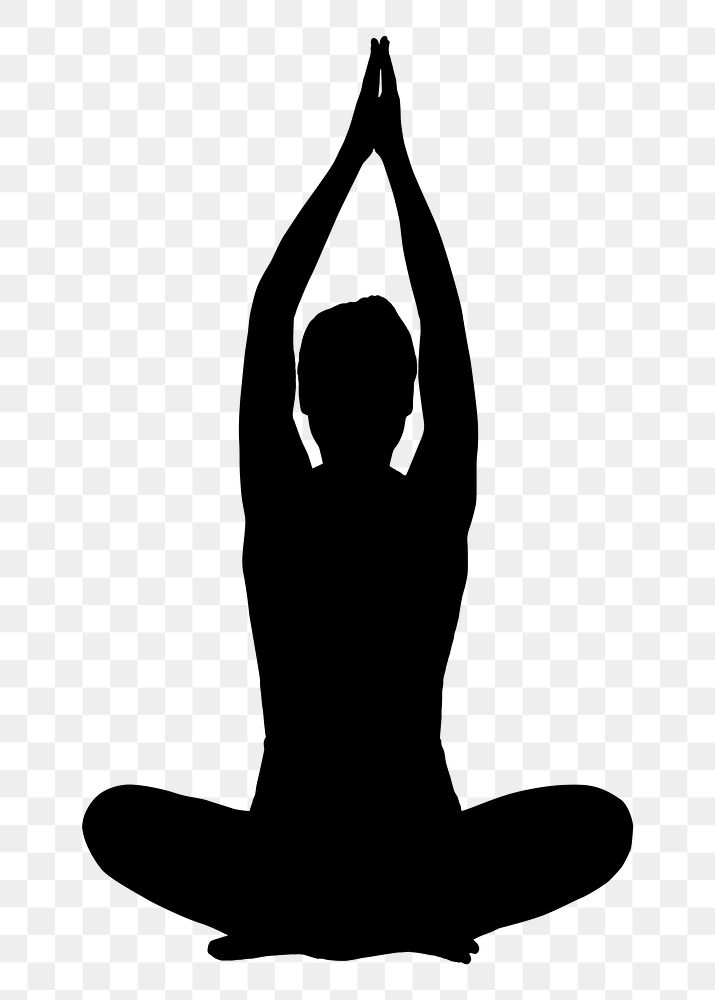 Sitting tree png yoga pose silhouette, woman illustration in black design, transparent background