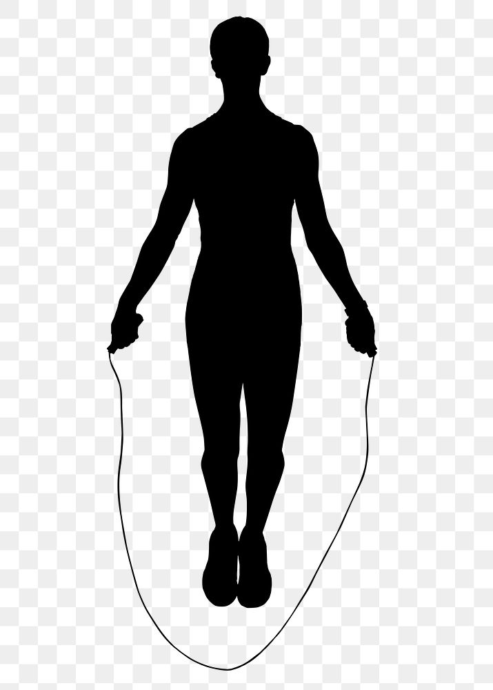 Woman png skipping rope silhouette clipart, fitness concept, full body on transparent background