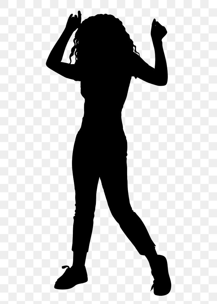 Woman dancing png silhouette clipart, happy body gesture on transparent background
