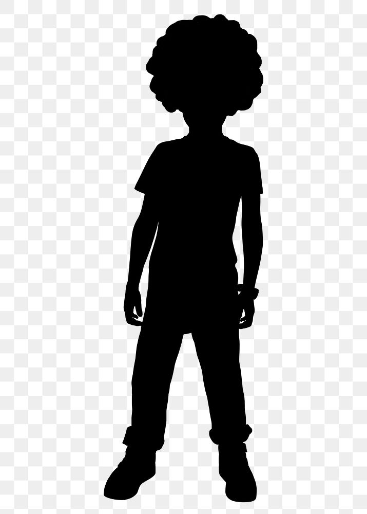 Afro boy png silhouette clipart, kids illustration, full body on transparent background