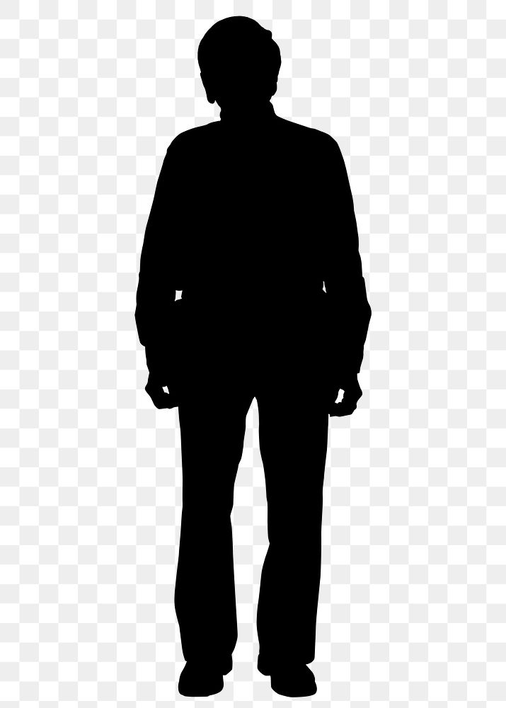 Man standing png silhouette, body gesture illustration in black, transparent background