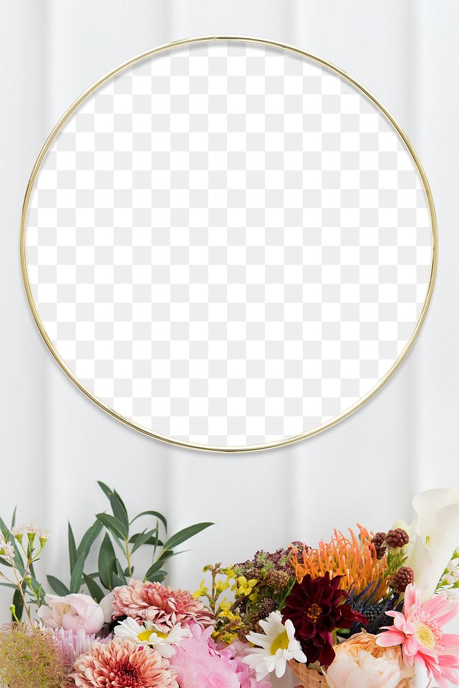 Golden floral frame mockup on a white wall